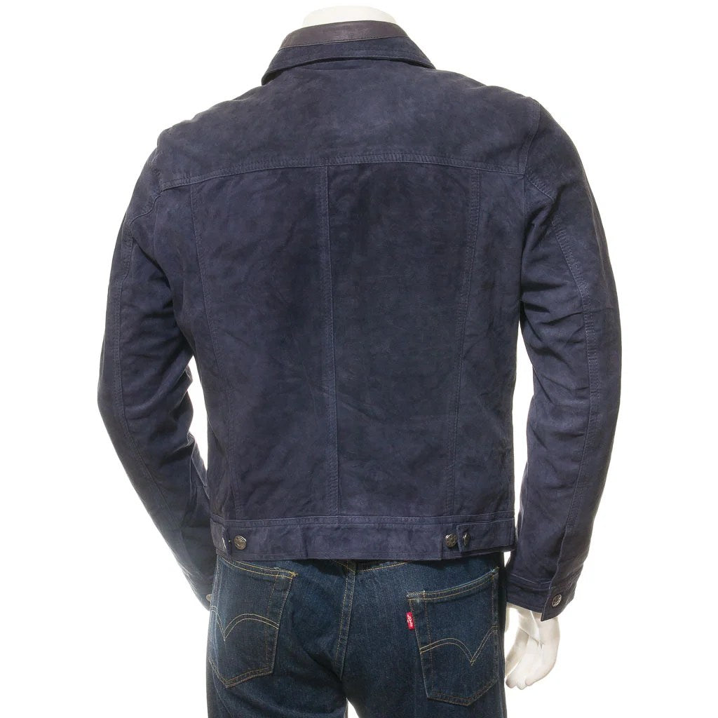 Men's Blue Suede Trucker Jacket — Barker