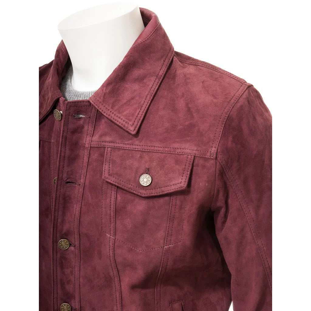 MEN BURGUNDY SUEDE TRUCKER JACKET BENSON-3