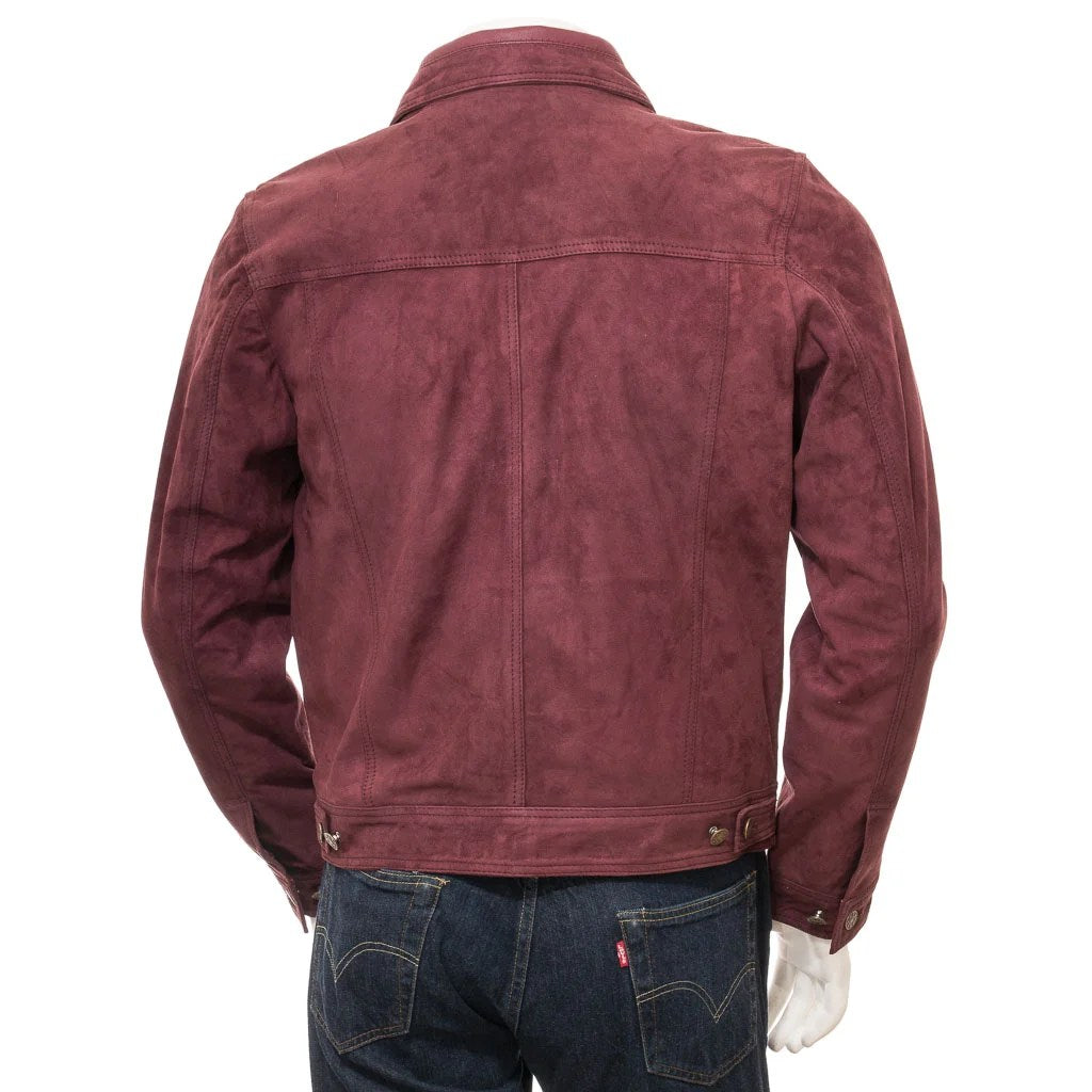 MEN BURGUNDY SUEDE TRUCKER JACKET BENSON-2