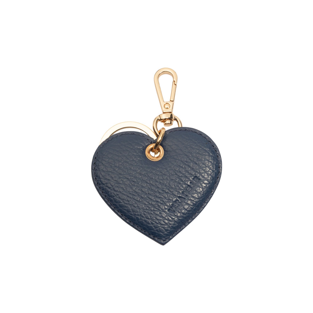 RB1082GD | Heart Charm Keychain Made in Italy in Genuine Dollar Grain Leather. Color: Blue