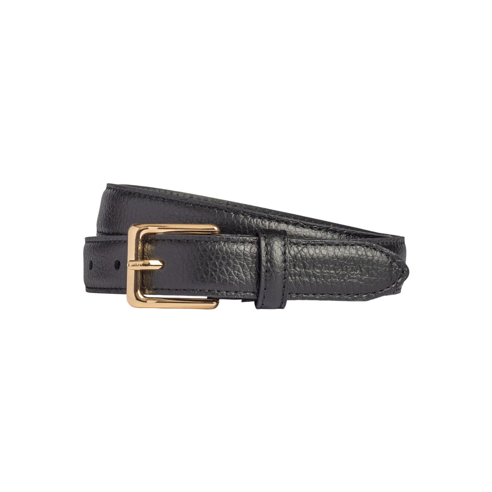 RB4022A | Women's Belt Made in Italy in Genuine Dollar Grain Leather. Polished Gold-Finish Buckle. Black. Dimensions: 115 x 2.5 x 0.5 cm (waistline 100 cm)
