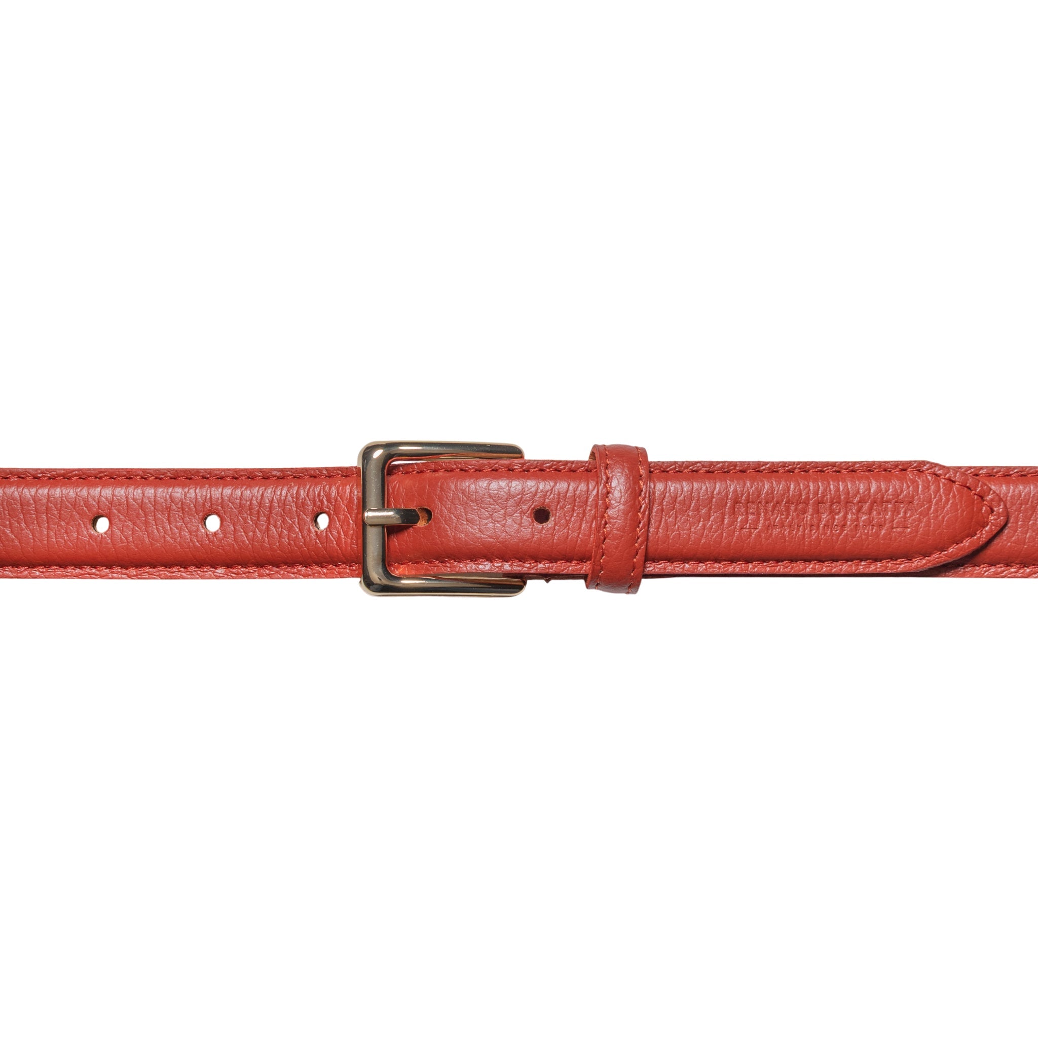 RB4022AM | Women's Belt Made in Italy in Genuine Dollar Grain Leather. Polished Gold Buckle. Paprika Color. Dimensions: 115 x 2.5 x 0.5 cm (waistline 100 cm)