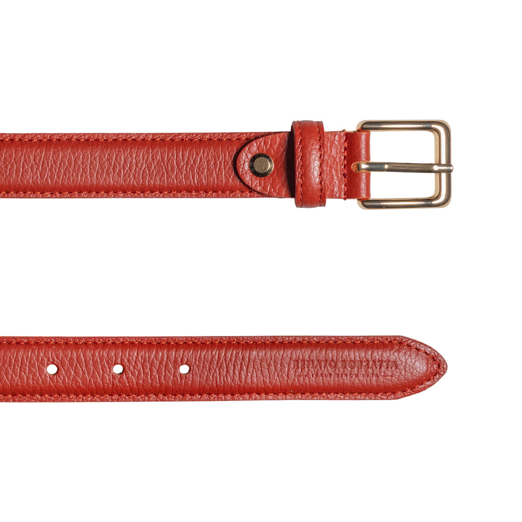 RB4022AM | Women's Belt Made in Italy in Genuine Dollar Grain Leather. Polished Gold Buckle. Paprika Color. Dimensions: 115 x 2.5 x 0.5 cm (waistline 100 cm)