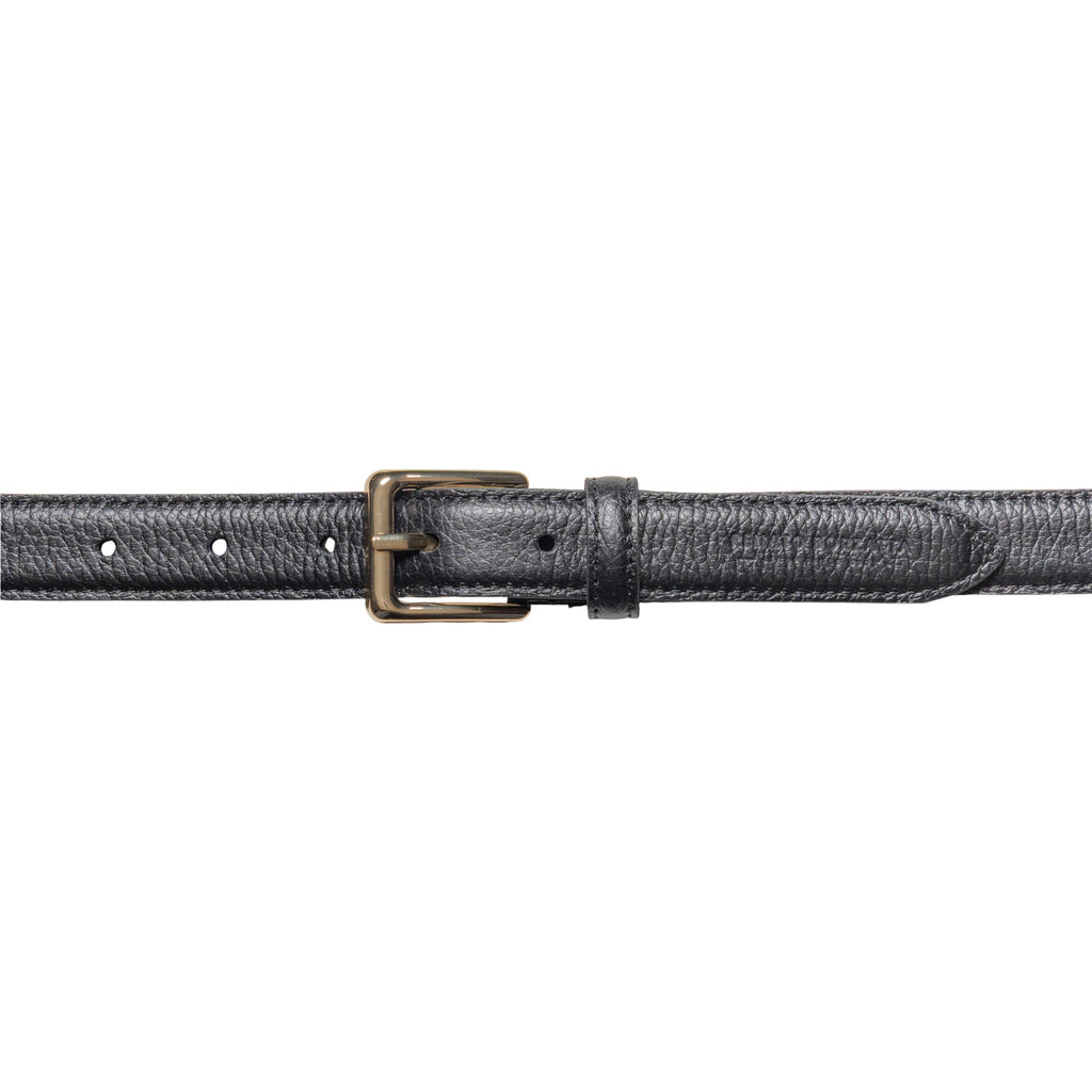 RB4022A | Women's Belt Made in Italy in Genuine Dollar Grain Leather. Polished Gold-Finish Buckle. Black. Dimensions: 115 x 2.5 x 0.5 cm (waistline 100 cm)