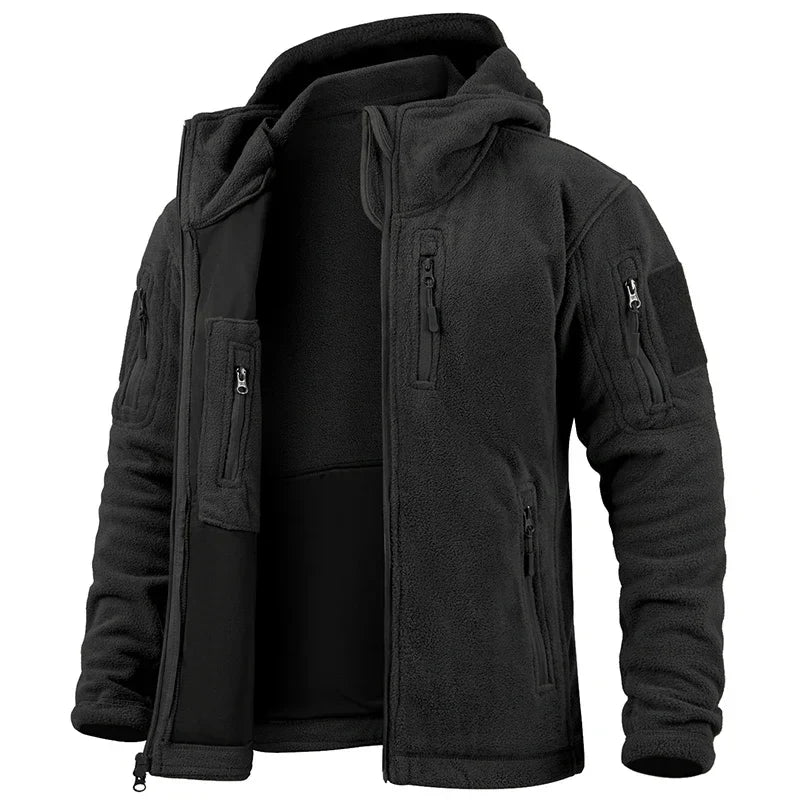Men's Hunting Fleece Jacket Hiking Hunting Outdoor Fleece  Tactical Jacket Winter Warm Full Zip Military Hoodies Multi-Pockets