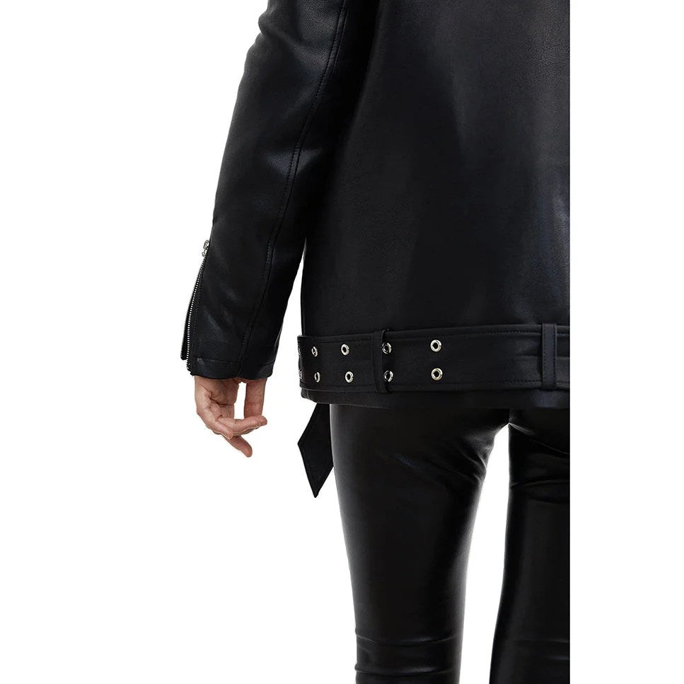 Satra Women's Parka Length Moto Leather Jacket
