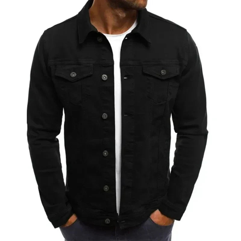 NNEOBA Mens Denim Streetwear Jacket Cotton Casual Slim Fit (Black)-0
