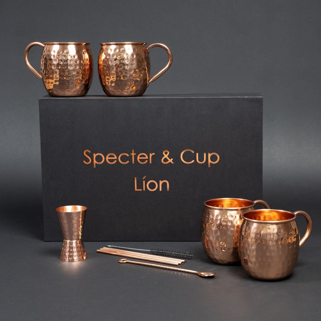 Moscow Mule Set Líon – 4 Kupferbecher 500 ml + 6-teiliges Zubehör