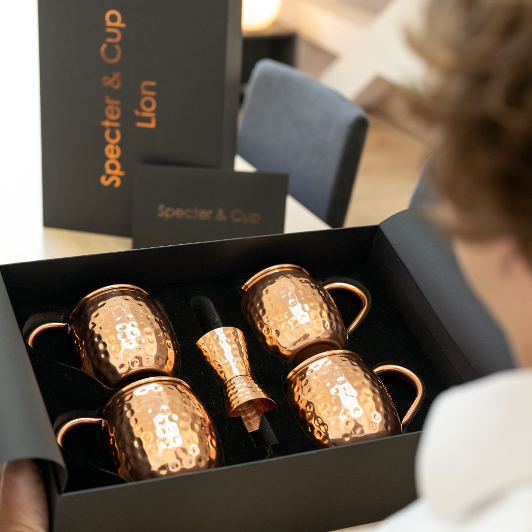 Moscow Mule Set Líon – 4 Kupferbecher 500 ml + 6-teiliges Zubehör