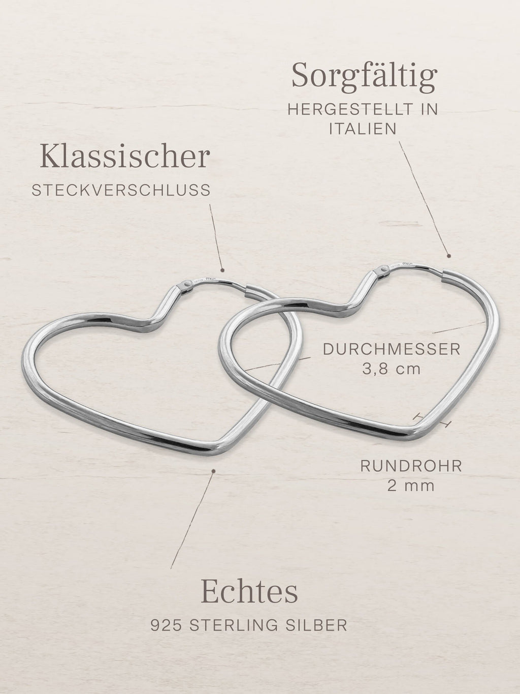Creolen HEART Silber Rhodiniert