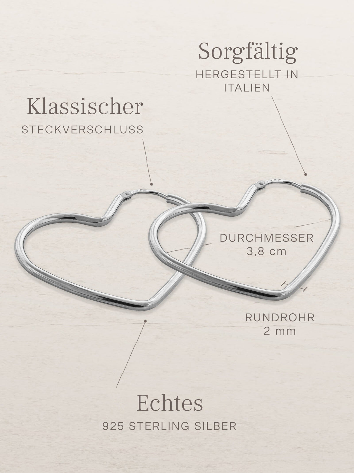 Creolen HEART Silber Rhodiniert