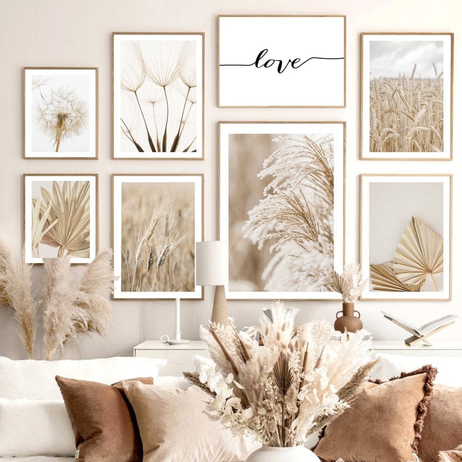 Pampas Grass Poster — Beige & Nude Wall Art Print, Unframed