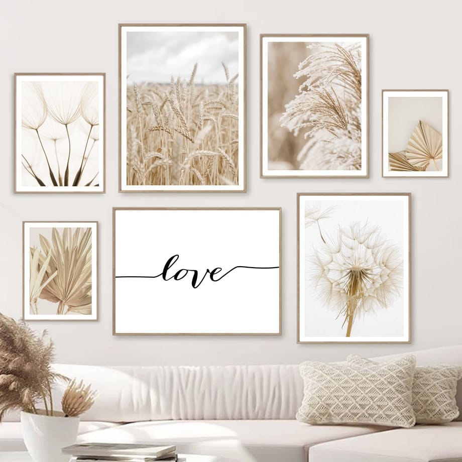 Pampas Grass Poster — Beige & Nude Wall Art Print, Unframed